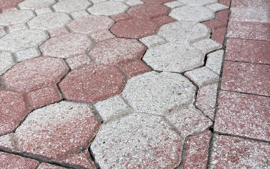 Close view of a paver surface after cleaning showing restored colour and clean joints